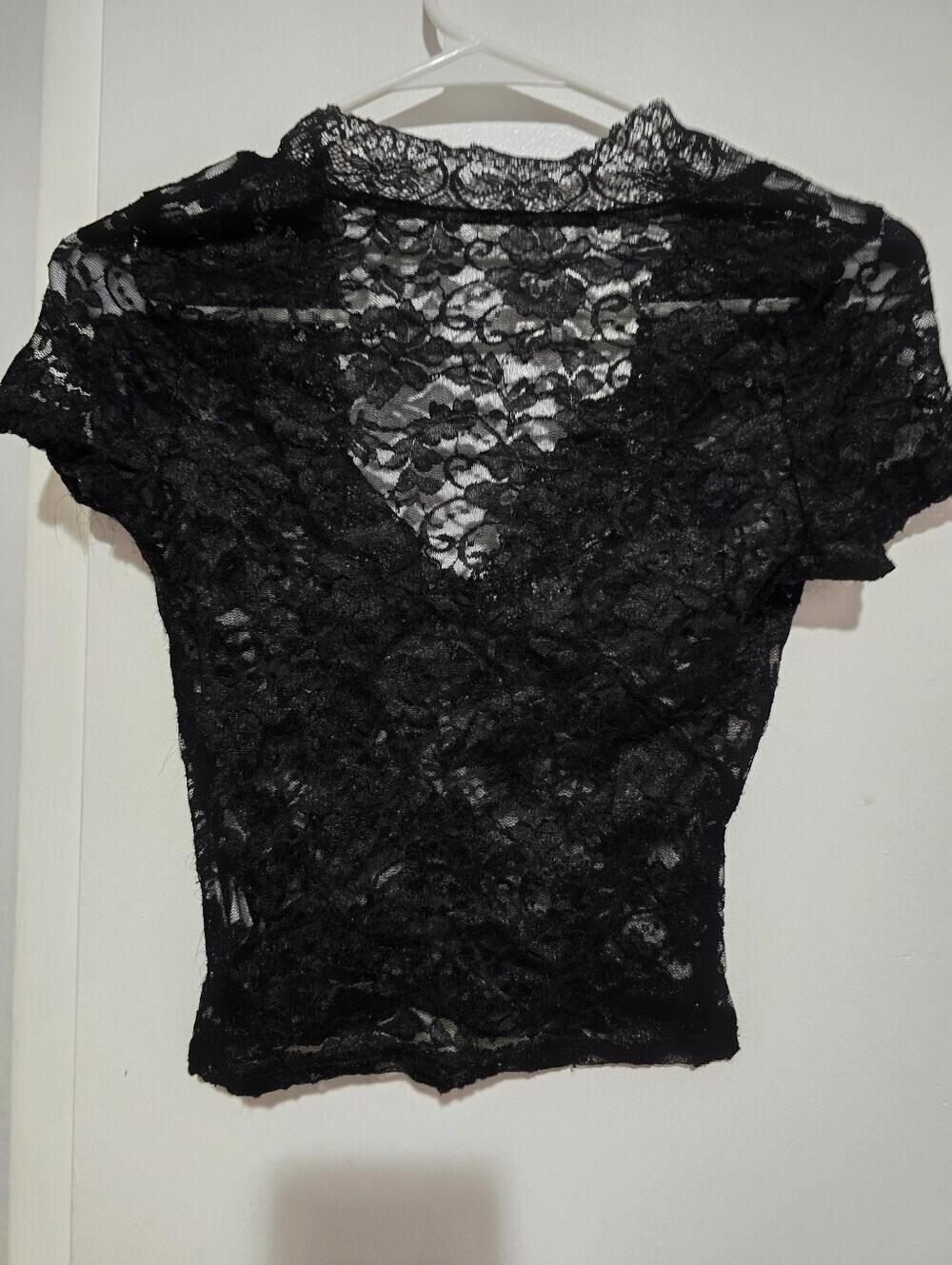 Black Lace Short Sleeve Women's Top